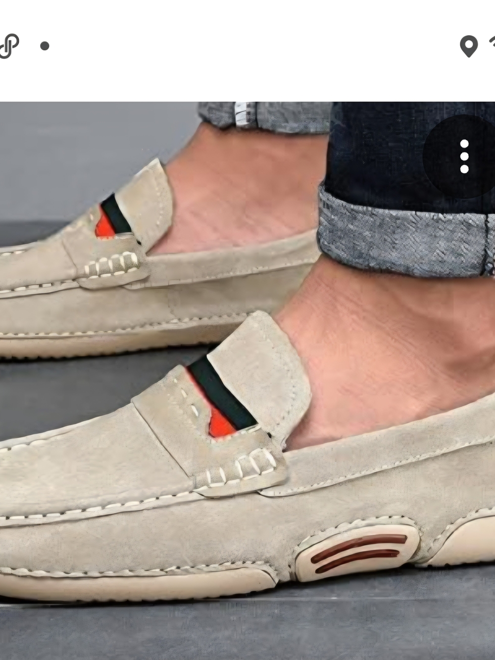 Mint (never worn)Beige Suede Men's Slip-On Loafers with Contrast Stripe Size 6.5